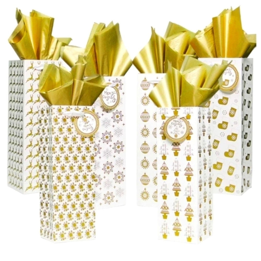 Gold Bottle Gift Bags with Tissue Paper